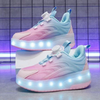 LED Light Kids Roller Skate Shoes Boys Girls 2 Wheels Children Parkour Detachable Outdoor Deformation Skating Shoes Running Gift