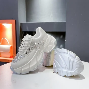 Spring Autumn Sports Thick soled Women's Shoes Fashion Diamond Inlaid Luxury Casual Shoes Designer Fashion Women's Sports Shoes