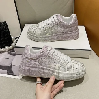 2025 Luxury Diamond Women's Casual Shoes Designer Fashion Sports Shoes High Quality Shining Women's Flat Shoes Zapatos Mujer