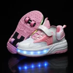 LED Lights Kids Roller Skate Shoes Adults Parkour With 4 Wheels Detachable Boys Girls Casual Running Deformation Skating Shoes