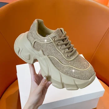 2025 New Luxury Rhinestone Women's Sports Shoes Autumn Designer Fashionable Thick soled Sports Leisure Shoes Zapatos De Mujer