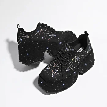 2025 New Spring Autumn Luxury 10CM Thick soled Shoes Designer Luxury Party Women's Shoes Square Head Water Diamond Sports Shoes