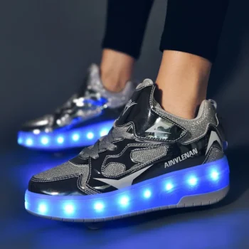 New LED Lights Kids Roller Skate Shoes Running Casual With 2 Wheels Detachable Boys Girls Parkour Deformation Skating Shoes Gift