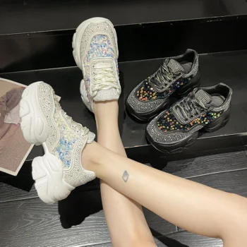 2025 Designer Sports Shoes Lace Water Diamond Women's Casual Shoes Luxury Fashion Shining Women's Shoes zapatillas de deporte