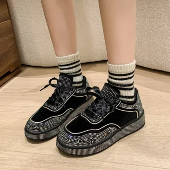 2024 New Rhinestone Women's Sports Shoes Fashion Butterfly Decoration Vulcanized Shoes Luxury Leisure Thick soled Sports Shoes