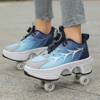 Kids Roller Skate Shoes Parkour Detachable 4 Wheels Boys Girls Children Casual Fashion Deformation Outdoor Running Skating Shoes