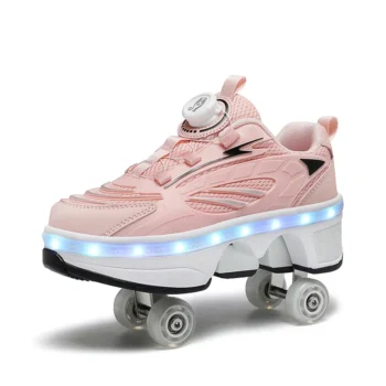 LED Lights Kids Roller Skate Shoes Detachable Sport With 4 Wheels Boys Girls Running Deformation Casual Parkour Skating Shoes