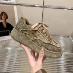 Women's Designer Water Diamond Suede Casual Shoes Fashion Thick Bottom Lace up Sports Shoes High Quality Flat Vulcanized Shoes