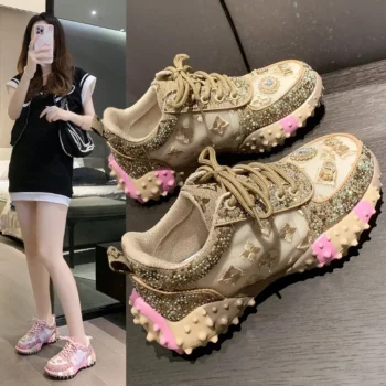 Women Casual Sneakers Luxury Designers Rhinestone Thick Bottoms Shoes Female Tennis Jogging Walking Shoe zapatillas de deporte