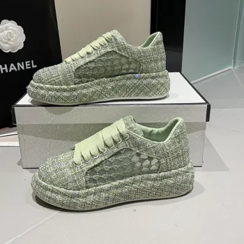 Women's Thick soled Shining Sneakers High quality Fashion Casual Shoes Luxury Designer Water Diamond Flat Shoes zapatos de mujer