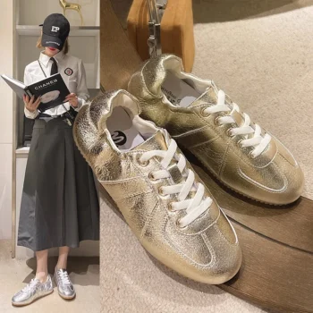 Casual Flat Sneakers Women Bright surface Patchwork Running Shoes Woman Round Toe Lace Up Leisure Outdoors Women's Sports Shoes