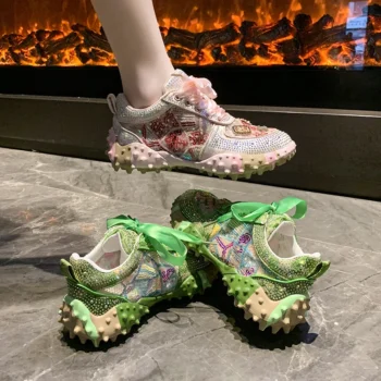 2025 Luxury Designer Full Diamond Sports Shoes Mesh Surface Casual Women Casual Shoes Breathable platform shoes zapatillas mujer