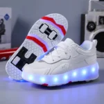 LED Lights Kids Roller Skate Shoes Running Sport With 4 Wheels Detachable Boys Girls Casual Deformation Parkour Skating Shoes