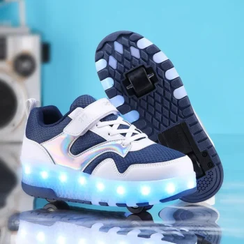 LED Lights Kids Roller Skate Shoes Running Detachable Boys Girls With 2 Wheels Deformation Adults Casual Parkour Skating Shoes