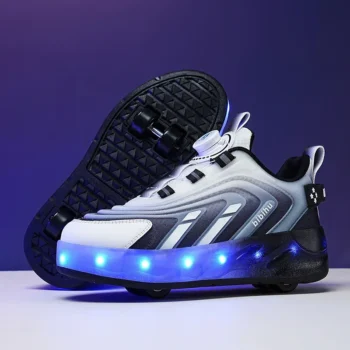 LED Lights Kids Roller Skate Shoes Adults Detachable With 4 Wheels Boys Girls Running Casual Parkour Deformation Skating Shoes
