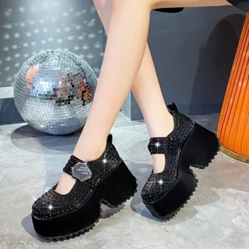 Thick Soled Square with Full Diamond Waterproof Platform Fashion All-in-one Comfortable Non-slip Breathable Women's Single Shoes