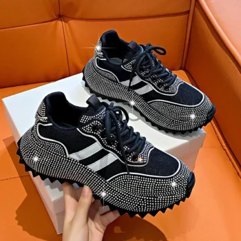 Luxury Flash Diamond Running Shoes Thick soled Spring Breathable Sports Casual Versatile Women's Shoes Outerwear Sports Shoes