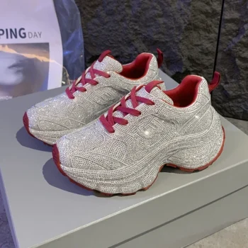 2024 New Women's Fashion Running Shoes Luxury Designer Diamond Shining Casual Sports Shoes Women's Thick soled Sports Shoes