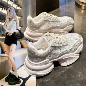2024 New Platform Vulcanized Shoe Women Comfortable High Quality Full Drill Designer Sneaker Women Trendy Casual Sports Shoes