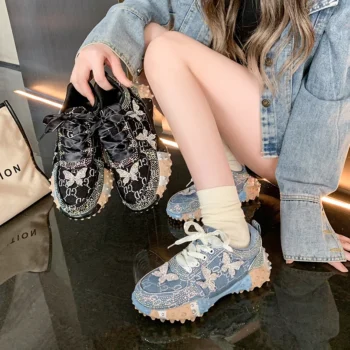 2025 Women's Luxury Sneakers Trendy Diamond Tennis Sneakers Casual Designer Elegant Fashion Butterfly Decoration Women's Shoes