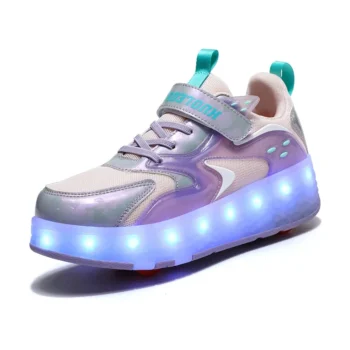 LED Lights Kids Roller Skate Shoes Detachable Sport With 4 Wheels Running Casual Boys Girls Parkour Deformation Skating Shoes