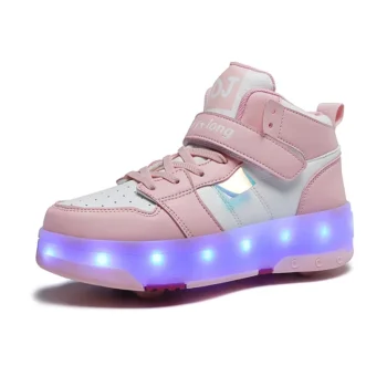 LED Lights Kids Roller Skate Shoes Sport Detachable Boys Girls Parkour Casual Deformation With 4 Wheels Running Skating Shoes
