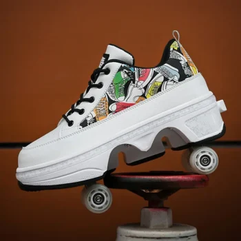 Kids Roller Skate Shoes Outdoor Boys Girls 4 Wheels Detachable Fashion Running Children Deformation Casual Parkour Skating Shoes