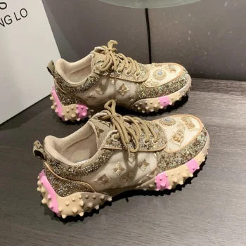 Women's Luxury Casual Sneakers Designer Rheinstone Platform Shoes Women's Tennis Sneakers High Quality Anti Slip Walking Shoes