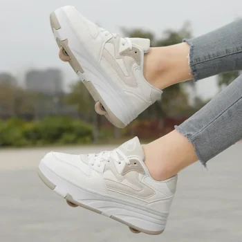 Kids Roller Skate Shoes Outdoor Children Casual Running Boys Girls Detachable 4 Wheels Fashion Deformation Parkour Skating Shoes