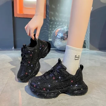 Luxury Women's Sports Shoes Spring and Autumn Lace Thick Bottom Water Diamond Casual Shoes Outdoor Designer Night Running Shoes