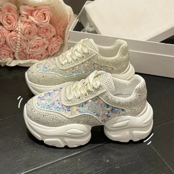Fashion Shiny Ladies Shoes Sneakers Women Trend 2024 New Spring Platform Lace Up Rhinestone Women Casual Shoes zapatos de mujer