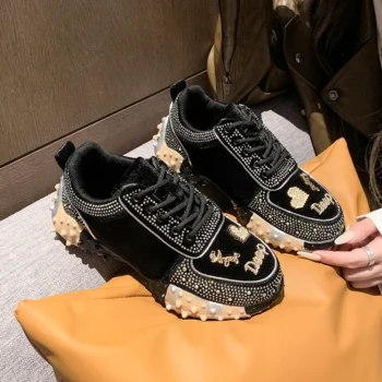 Women's Water Diamond Women's Sports Shoes Diamond Breathable Luxury Designer Casual Thick soled Vulcanized Shoes Zapatos Mujer