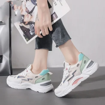 2024 New Leisure Fashion Women's Sport Shoes Color Block Thick Sole Lace-up Running Woman Shoes zapatillas de mujer