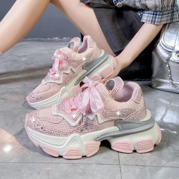 Top Quality Sneakers Women Skate Shoes New Rhinestone Women Loafers Platform Shiny Women's Casual Shoes Crystal Paris