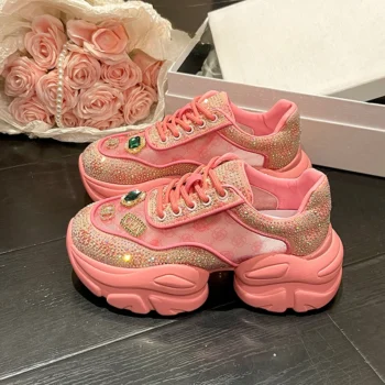 High Quality Luxury Water Diamond Vulcanized Shoes Shining Sneakers Designer Women's Shoes Thick soled Casual Women's Shoes