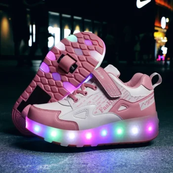 LED Lights Kids Roller Skate Shoes Adults Casual Running With 2 Wheels Detachable Boys Girls Parkour Deformation Skating Shoes