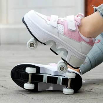 Kids Roller Skate Shoes Casual Children Parkour Fashion Boys Girls Detachable 4 Wheels Deformation Outdoor Running Skating Shoes