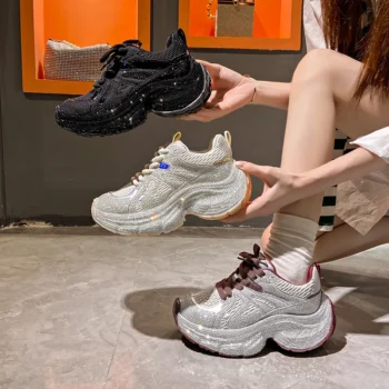 Designer Fashion Casual Shoes Crystal Thick soled Sneakers Luxury Women's Shoes Women's Platform Tennis Shoes Zapatos de Mujer