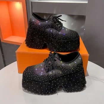 2024 New Luxury Designer High Top Women's Shoes Fashion 9.5CM Thick soled Shoes Fashion rhinestone Thick soled Sports Shoes