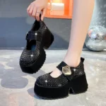 2025 Women's Square Head Thick Bottom Full Diamond Luxury Thick Bottom Fashion Sports Shoes Comfortable Designer Single Shoes