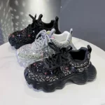 Women's High Quality Luxury Sports Shoes Comfortable Slope Heel Running Shoes Thick Bottom Shining Designer Casual Shoes zapatos