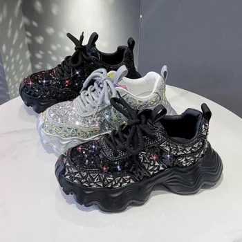 Women's High Quality Luxury Sports Shoes Comfortable Slope Heel Running Shoes Thick Bottom Shining Designer Casual Shoes zapatos