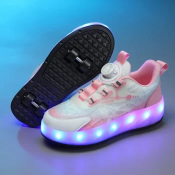 LED Lights Kids Roller Skate Shoes Parkour Adults With 4 Wheels Detachable Boys Girls Running Deformation Casual Skating Shoes