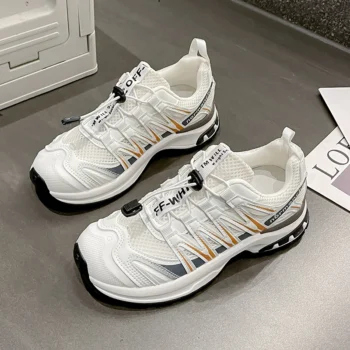 Mesh breathable leather casual shoes for women's summer outdoor hiking shoes, thick soled anti slip sports shoes women sneakers