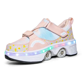 LED Lights Kids Roller Skate Shoes Deformation Boys Girls Sport Parkour Sneakers With 4 Wheels Detachable Children Skating Shoes