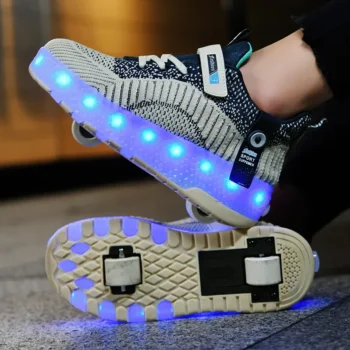 LED Lights Kids Roller Skate Shoes Running Casual With 2 Wheels Detachable Deformation Adults Boys Girls Parkour Skating Shoes