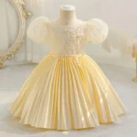 New  Flower Baby Girl Princess Dress Kids 1st Birthday Party Dresses Children Clothes Pink Champagne Ball Gown 6M-4 Years