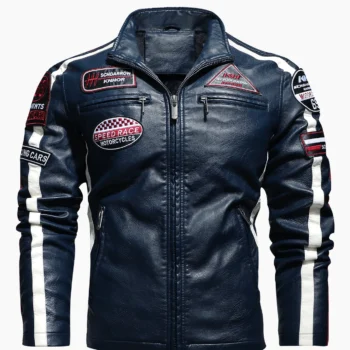 Men's motorcycle racing suit PU leather label color jacket