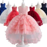 Pageant Girl Floor Length Flower Formal Cocktail Dress Kids Tiered Tulle Graduation Ceremony Bridesmaid Wedding Party Dresses