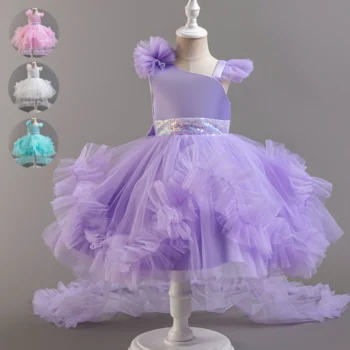 Toddler Baby Girls Party Dresses Girls Wedding Evening Training Purple Dresses Holiday Costume Dress For Children Girls